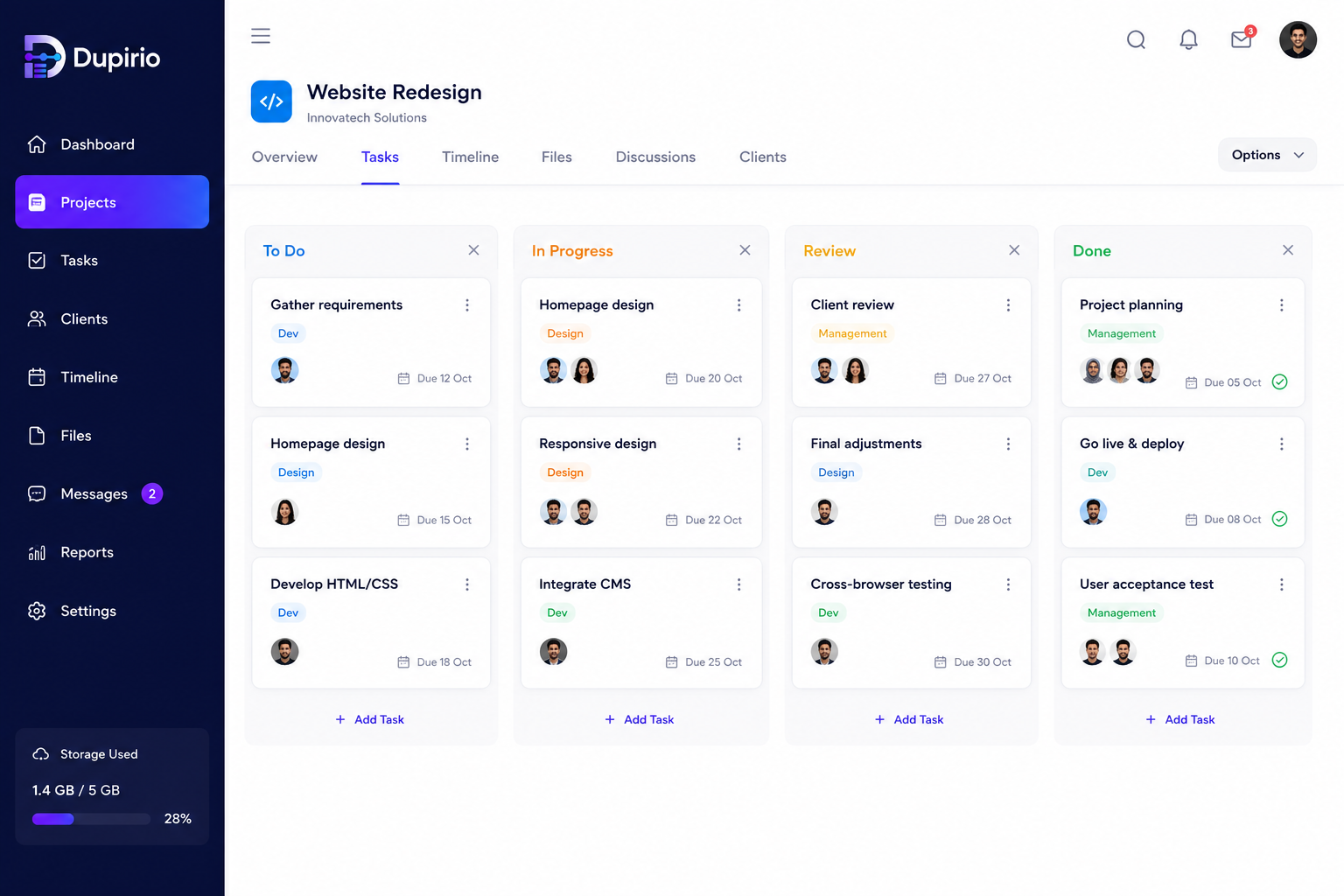 Dupirio dashboard preview
